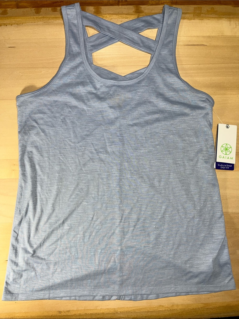 GAIAM Light Blue Easy Fit Crisscross Back Tank Top
